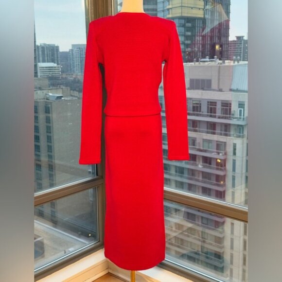 🆕 SELF-PORTRAIT 🧿 NWOT Red Knit Heart Buttoned Cardigan + Midi Skirt Set Sz M - Picture 5 of 15